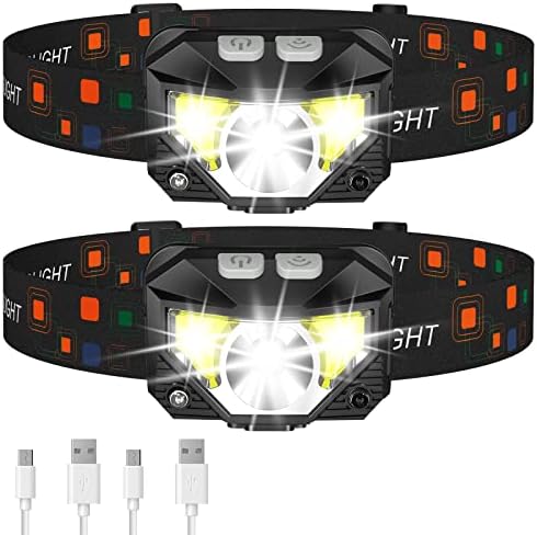 LHKNL Headlamp Flashlight, Lumen Ultra-Light Bright LED Rechargeable Headlight with White Red Light, 2-Pack Waterproof Motion Sensor Head Lamp,8 Modes for Outdoor Camping Running Hiking Fishing