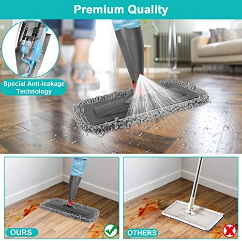Spray Mop for Floor Cleaning with 3pcs Washable Pads - Wet Dry Microfiber Mop with 800 ml Refillable Bottle for Kitchen Wood Floor Hardwood Laminate Ceramic Tiles Floors Dust Cleaning