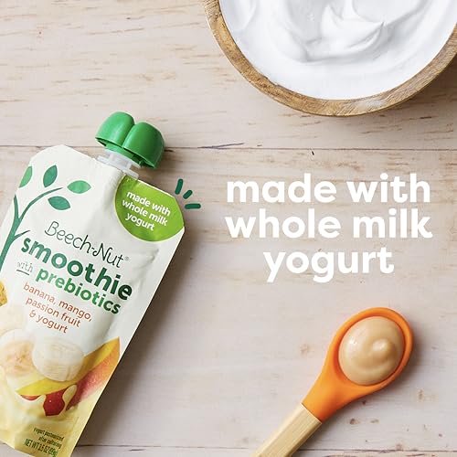 Beech-Nut Toddler Smoothies with Prebiotics, Banana Mango Passion Fruit & Yogurt Baby & Toddler Food Pouches, 3.5 oz (12 Pack)