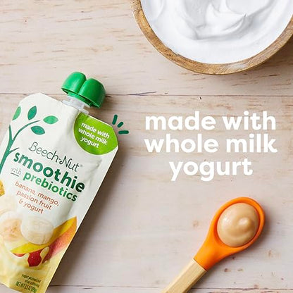 Beech-Nut Toddler Smoothies with Prebiotics, Banana Mango Passion Fruit & Yogurt Baby & Toddler Food Pouches, 3.5 oz (12 Pack)
