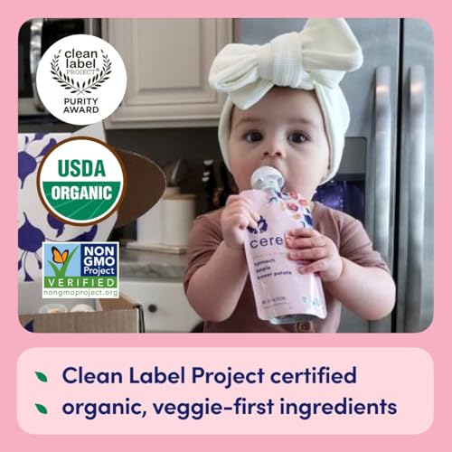 Cerebelly Baby Food Pouches – Organic Veggie Purees for Toddlers | No Added Sugar, Fiber, Non-GMO | Blended Toddler Pouches | 4 Ounce BPA-Free Pouch | Spinach Apple Sweet Potato | 12 Count