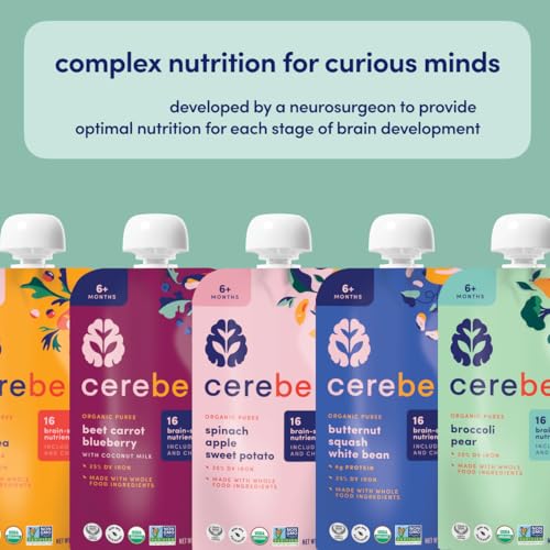 Cerebelly Baby Food Pouches – Organic Veggie Purees for Toddlers | No Added Sugar, Fiber, Non-GMO | Blended Toddler Pouches | 4 Ounce BPA-Free Pouch | Broccoli Pear | 6 Count