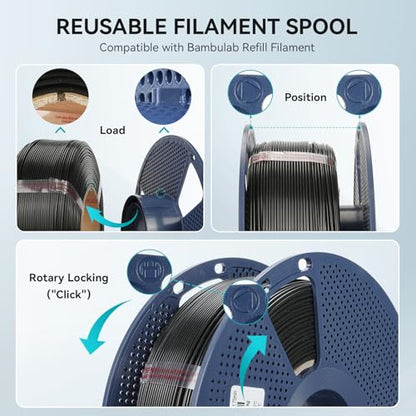 PETG Filament 1.75mm 2025 Upgrade Spool Compatible with Bambulab Refill Filament, 2kg(4.4lbs) SUNLU PETG 3D Printer Filament, 1.75mm Dimensional Accuracy +/- 0.02mm, Black+Black Bundle