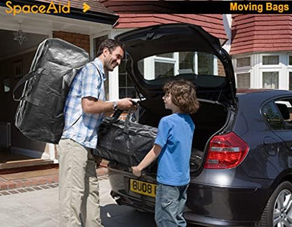 SpaceAid Heavy Duty Moving Bags 8 Pack, Large Storage Totes Bins with Backpack Straps, Strong Handles & Zippers, Packing Moving Boxes Supplies, College Dorm Room Essentials, Black