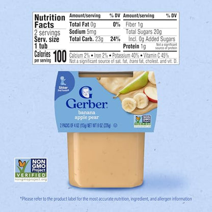 Gerber 2nd Foods Bananas with Apples & Pears, 4 Ounce Tubs, 2 Count (Pack of 8)