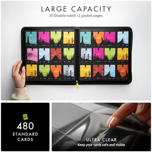 Vault X 12 Pocket Trading Card Zip Binder - 480 cards, Premium Exo-Tec Album Material, 20 Side-Loading Pages, Folder for Collectible Card Games, Sports, TCG (Yellow)
