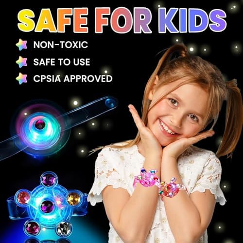 SCIONE 24 Pack LED Light Up Fidget Spinner Bracelets, Glow in The Dark Party Favors for Kids 4-8 8-12, Treasure Box Toys, Birthday Gifts, Carnival Prizes, Halloween Goodie Bags Stuffers for Kids