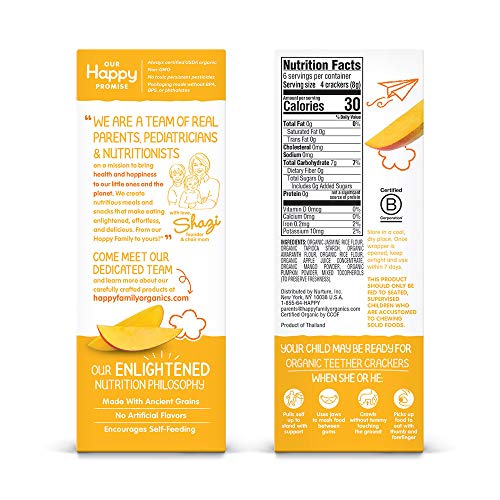 Happy Baby Organics Baby Snacks, Gentle Teething Crackers, Gluten Free & Vegan, Mango & Pumpkin, 12 Count (Pack of 6)