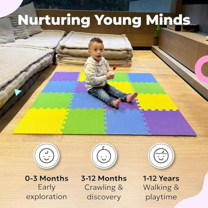 MioTetto Foam Floor Tiles for Kids - Non-Toxic Comfortable Baby Play Mat and Interlocking Foam Tiles, Fits with 50x50 Playpen Mat for Crawling & Development, Soft Play Mat for Babies 6-12 Months