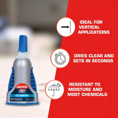 Loctite Super Glue Gel Control, Clear, 0.14 fl oz Bottle, 6 Pack - Superglue for Plastic, Wood, Metal, Crafts & Repair, Cyanoacrylate Adhesive Instant Glue, Quick Dry