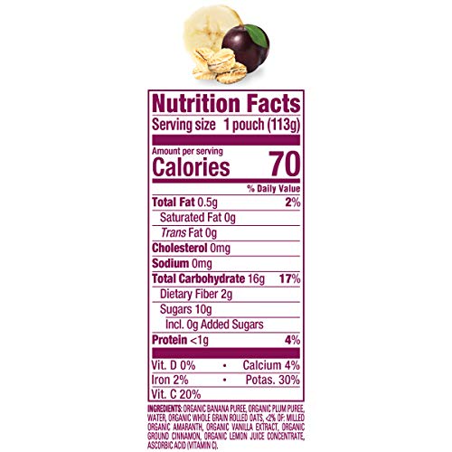 Happy Baby Organics Stage 2 Baby Food Pouches, Gluten Free, Vegan & Healthy Snack, Clearly Crafted Fruit & Veggie Puree, Apples, Bananas, Plums & Granola, 4 Ounces (Pack of 16)