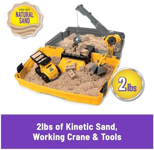 Kinetic Sand, Construction Site Folding Sandbox with 2lbs Play Sand & Toy Truck, Sensory Toys for Kids & Classroom, Back to School Teacher Must Haves