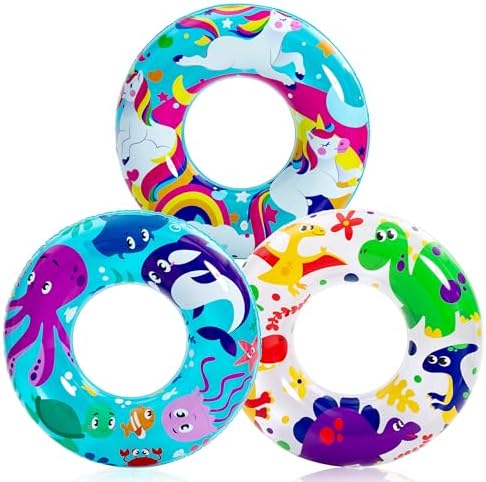 JOYIN 3 Pack Pool Floats, Pool Tube for Kids Swim Rings Inflatable Tubes, Unicorn Sea Animal Tubes Floatie Ring Water Toys for Swimming, Summer Beach Party