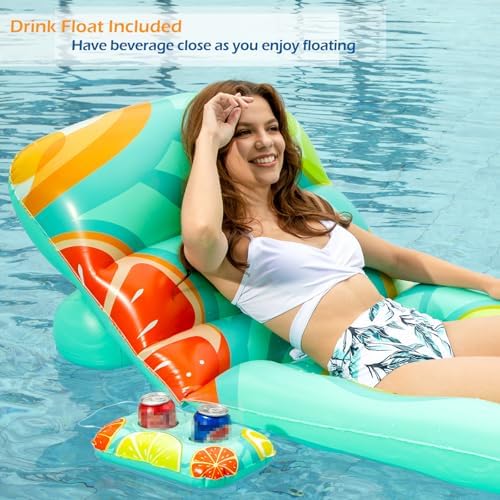 Jasonwell Inflatable Pool Float Adult - Pool Floaties Lounger Floats Floating Chair Raft with Adjustable Backrest Cup Holders Water Floaty Lake Lounge Tanning Floats Beach Party Toys for Adults Fruit