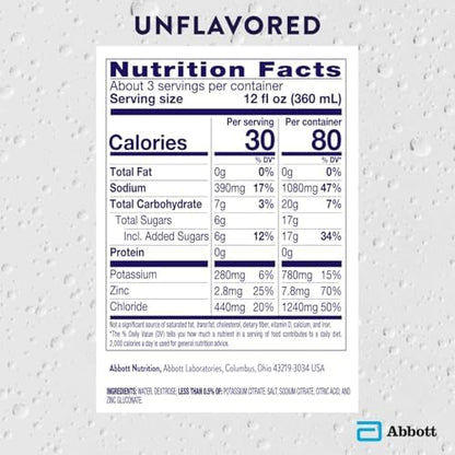 Pedialyte Electrolyte Drink , Hydration Drinks for Kids & Adults, Unflavored, 1 Liter, Pack of 8