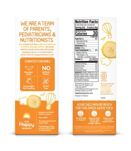 Happy Baby Organics Baby Snacks, Gentle Teething Wafers, Gluten Free & Vegan, Sweet Potato & Banana, 12 Count (Pack of 6)