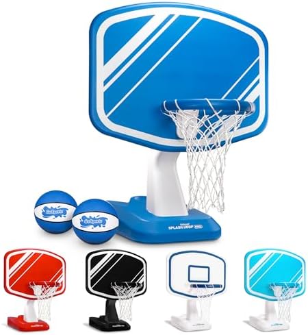 GoSports Splash Hoop PRO Swimming Pool Basketball Game - Includes Poolside Water Basketball Hoop, 2 Balls and Pump - Blue