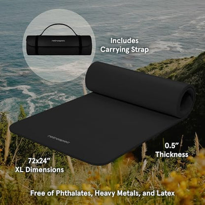 Retrospec Solana Yoga Mat 1/2" Thick w/Nylon Strap for Men & Women - Non Slip Exercise Mat for Yoga, Pilates, Stretching, Floor & Fitness Workouts