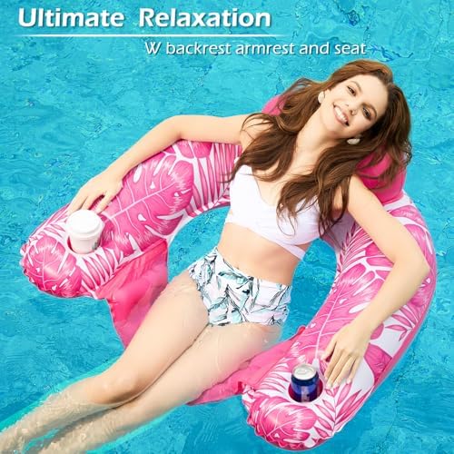 Jasonwell Inflatable Pool Float Chair - 2Pack Floating Pool Chair Lounge Floats for Swimming Pool Water Chair Pool Lounger with Cup Holder Pool Toy Party Floaties for Adults (GR-L)