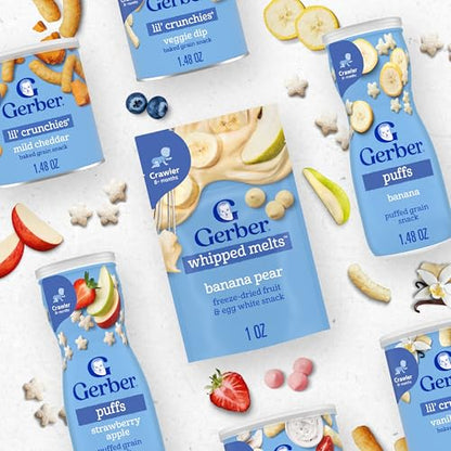 Gerber Stage 3 Baby Food Snacks, Banana Pear Whipped Melts, Baby Led Feeding, 7PK
