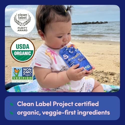 Cerebelly Baby Food Pouches – Organic Black Bean Sweet Potato Purees for Toddlers | No Added Sugar, Fiber, Non-GMO | Blended Puree Pouches | 4 Ounce BPA-Free Organic Baby Food | 6 Pack
