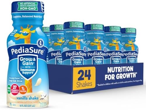PediaSure Grow & Gain with Immune Support, 27 Vitamins & Minerals for Kids, 7g Protein, Non-GMO, Gluten-Free, Vanilla, 8-fl-oz Bottle, Pack of 24