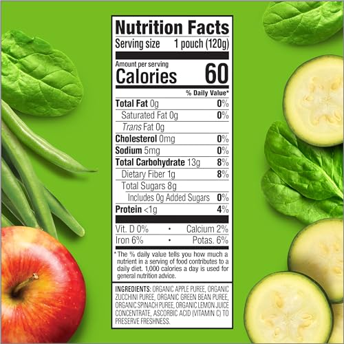 Happy Tot Organics Stage 4 Baby Food Pouches,Gluten Free, Vegan Snack, Love My Veggies, Fruit & Veggies Puree, Apples, Zucchini, Green Beans & Spinach 4.22 oz Pouch (Pack of 16)