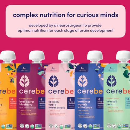 Cerebelly Baby Food Pouches – Organic Dairy Free Smoothies for Toddlers | No Added Sugar, Fiber, Non-GMO | Baby Smoothie Pouches | 4 Ounce BPA-Free Pouch | Spinach Strawberry | 12 Count