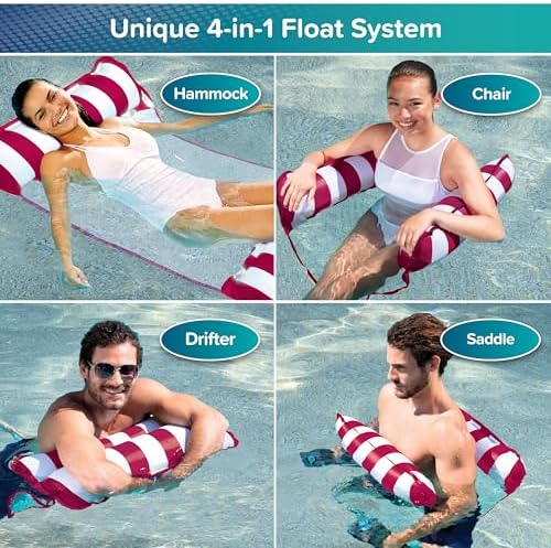 Aqua 4-in-1 Monterey Hammock Pool Float & Water Hammocks, 1-2-3-4 Multipacks – Multiple Colors/Styles – for Adults and Kids Floating
