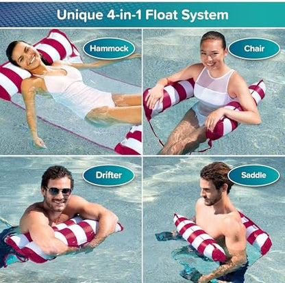 Aqua 4-in-1 Monterey Hammock Pool Float & Water Hammocks, 1-2-3-4 Multipacks – Multiple Colors/Styles – for Adults and Kids Floating