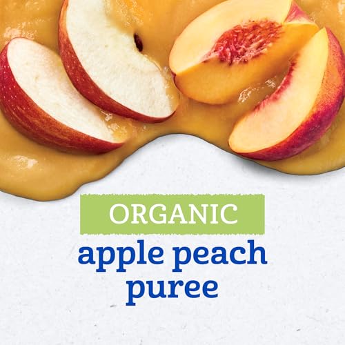 Gerber Stage 2 Baby Food, Organic Apple Peach Puree Pouch, 2 Servings of Fruit, No Added Sweetener, No Artificial Colors or Flavors, 12-Pack