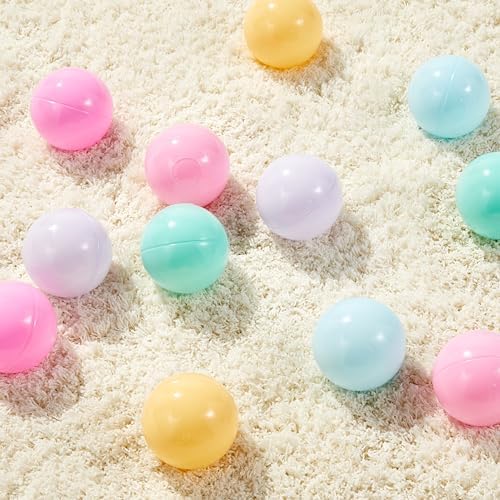 Amazon Basics BPA Free Crush-Proof Plastic Ball, Pit Balls with Storage Bag, Toddlers Kids 12+ Months, Pack of 400 Balls, 6 Pastel Colors