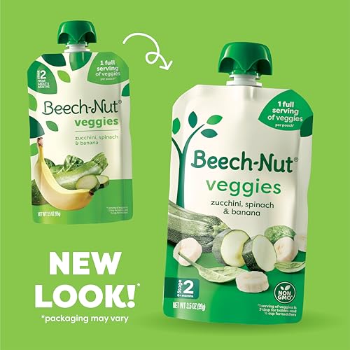 Beech-Nut Baby Food Pouches, Zucchini Spinach & Banana Veggie Puree Baby & Toddler Food, 3.5 oz (12 Pack)