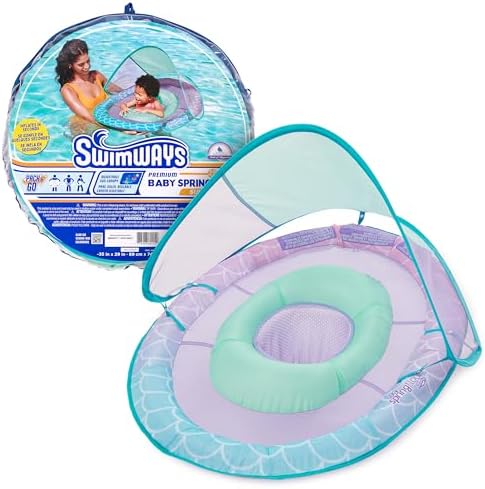 SwimWays Baby Spring Float with Adjustable Canopy and UPF Sun Protection, Blue Lobster