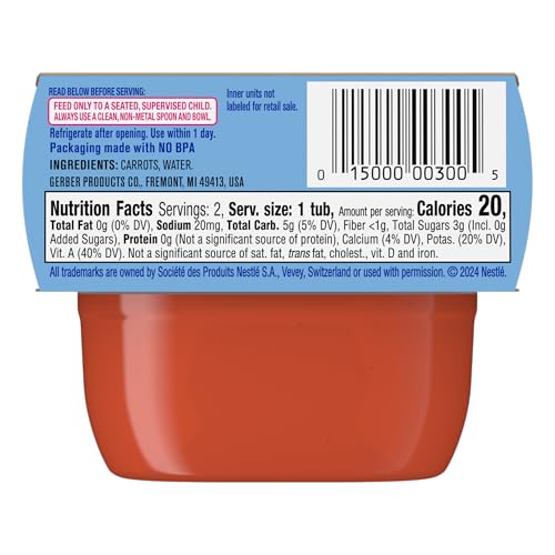 Gerber 1st Foods Baby Food, Carrot Puree, Natural & Non-GMO, 2 Oz - 2 Count (Pack of 8)