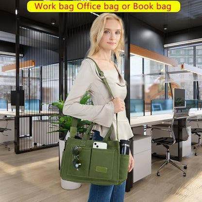 Tote Bag for Women With Compartments,Large Canvas Tote Women's Purse Crossbody Bags Work Laptop Book Bag Satchels Handbags