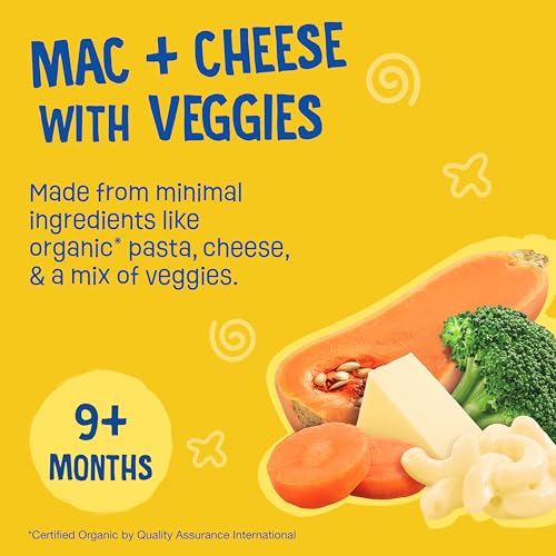 Earth's Best Organic Baby Food Pouches, 9+ Months, Pasta and Vegetable Puree for Babies 9 Months and Up, Organic Mac and Cheese with Veggies, 4 Ounce Resealable Pouch (Pack of 12)