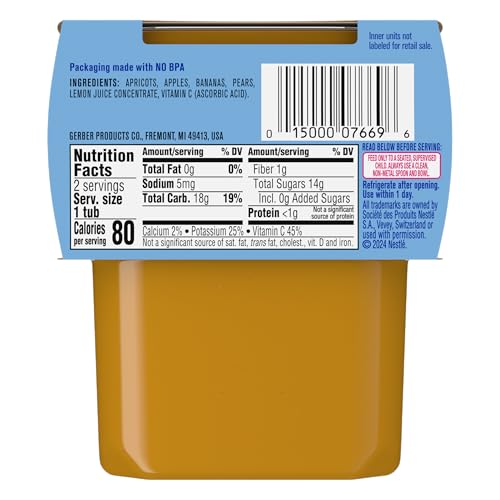 Gerber 2nd Foods Apricot Mixed Fruit Pureed Baby Food, 4 Ounce Tubs, 2 Count (Pack of 8)