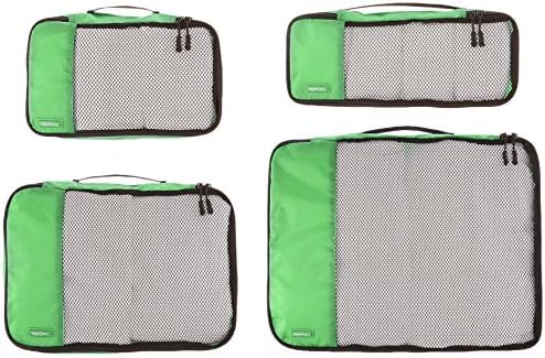 Amazon Basics Packing Cubes for Travel, Packing Organizers Set, 4-Piece-Set (Slim, Small, Medium, Large) With Double Zipper Pulls and Mesh Top Panel, 100% Durable Polyester, Green