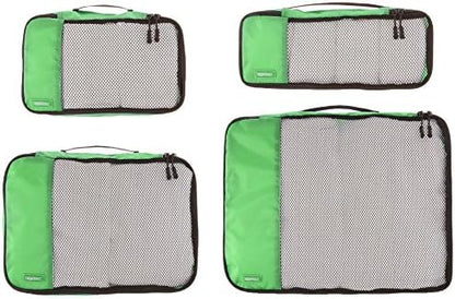 Amazon Basics Packing Cubes for Travel, Packing Organizers Set, 4-Piece-Set (Slim, Small, Medium, Large) With Double Zipper Pulls and Mesh Top Panel, 100% Durable Polyester, Green