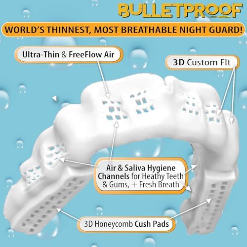 BulletProof Night Guard: World’s Thinnest Mouth Guard For Grinding Teeth At Night. TMJ Bite Clenching Mouthguard For Sleeping. Women Men Nighttime Dental Bruxism Relief Nightguard for Sleep Adult Kids