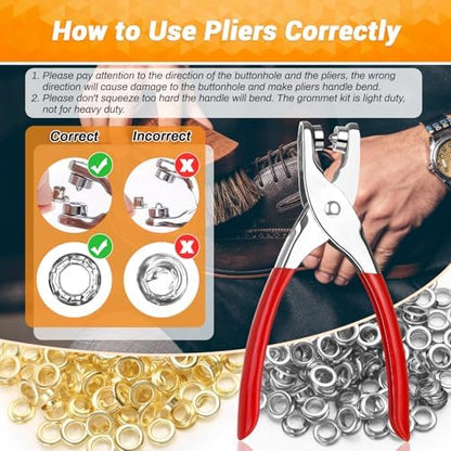 643Pcs Grommet Tool Kit 1/2 Inch(Inside Hole Size) Eyelet Kit with 320Pcs Eyelets Grommets, 320Pcs Washers, and Grommet Eyelet Pliers for Leather/Belt/Shoes/Crafts