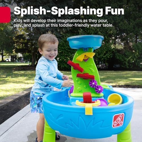 Step2 Rain Showers Splash Pond Water Table with Cover, Kids Water and Sand Activity Sensory Playset, Summer Outdoor Toys, 13-Piece Water Toy Accessories, for Toddlers 1.5+ Years Old, Blue & Green