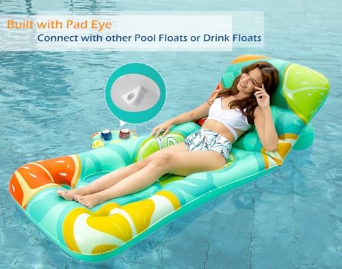 Jasonwell Inflatable Pool Float Adult - Pool Floaties Lounger Floats Floating Chair Raft with Adjustable Backrest Cup Holders Water Floaty Lake Lounge Tanning Floats Beach Party Toys for Adults Fruit