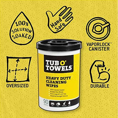 Tub O Towels TW90 Heavy-Duty 10" x 12" Size Multi-Surface Cleaning Wipes, 90 Count Per Canister