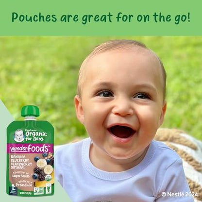Gerber Organic Baby Food Pouches, 2nd Foods for Sitter, WonderFoods, Banana Blueberry Blackberry Oatmeal, 3.5 Ounce (Pack of 12)