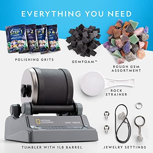 National Geographic Hobby Rock Tumbler Kit – Durable Leak-Proof Rock Polisher with 7-Day Timer, Complete Rock Tumbling Kit, Geology Hobby for Kids, Educational Science Kit, Rock Collection