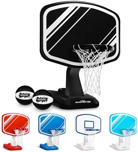 GoSports Splash Hoop PRO Swimming Pool Basketball Game - Includes Poolside Water Basketball Hoop, 2 Balls and Pump - Black