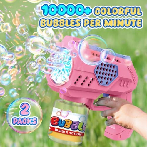Eaglestone Bubble Guns for Toddlers 2 Packs, LED Light Automatic Bubble Machine Gun for Kids 4-8, Bubble Toys with Bubble Solution,Concentrate, Bubble Blaster Party Favor, Summer Outdoor Toys Gift
