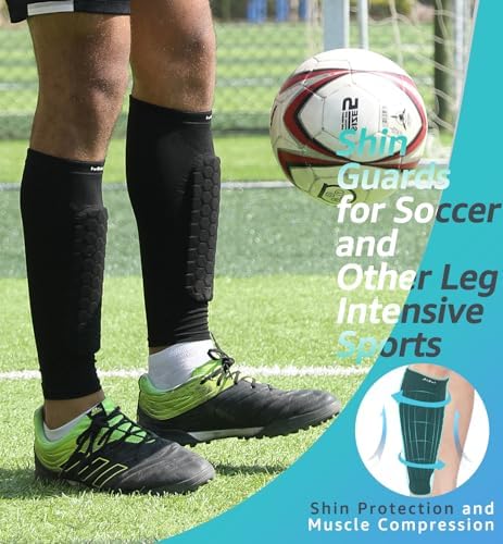HiRui Soccer Shin Guards Shin Pads for Kids Youth Adult, Calf Compression Sleeve with Honeycomb Pads, Support for Shin Splint Baseball Boxing Kickboxing MTB, Lightweight(1PAIR)